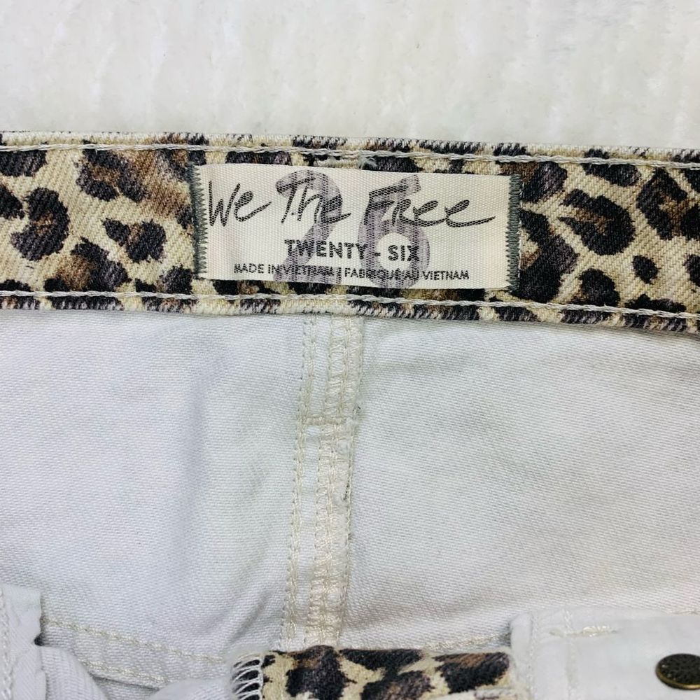Free People Bailey Denim Mini Skirt Leopard Print Frayed Hem Jean Skirt - Picture 11 of 14